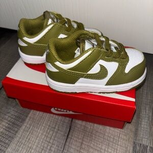 Nike Kids Olive and White Dunk Low